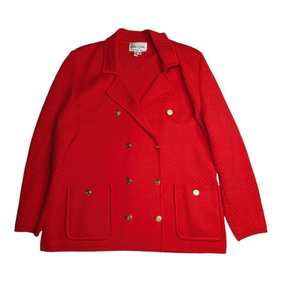 Vtg 1980s Arthur Kohler Red Ribbed Thick Knit Double Breasted Sweater Jacket 16 - Picture 1 of 6